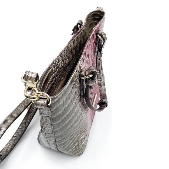 BRAHMIN Ombre Melbourne Mini Misha‎ Satchel Garnet Gray Gag Croc Embossed - Picture 9 of 11